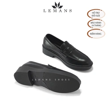 Giày Nam Penny Loafer Black PL01D da bò, tăng 4cm, bảo hành 24 tháng - Giá 497k 6