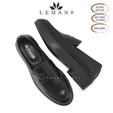 Giày Nam Penny Loafer Black PL01D da bò, tăng 4cm, bảo hành 24 tháng - Giá 497k 7