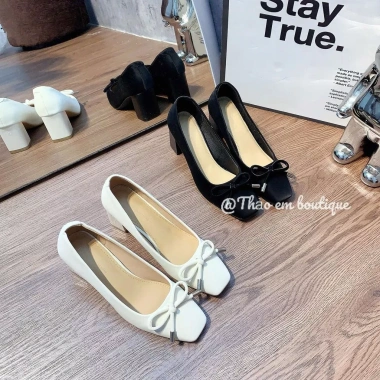 Giày nữ búp bê gót cao 5p phối nơ thời trang - Giá chỉ 279.000đ giảm mạnh 4