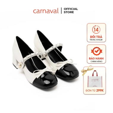 Giày Nữ Cao Gót 5cm Búp Bê Nơ Quai Gài Ngọc Trai - Carnaval Siểu Xinh, Giảm Giá 22% - 400k