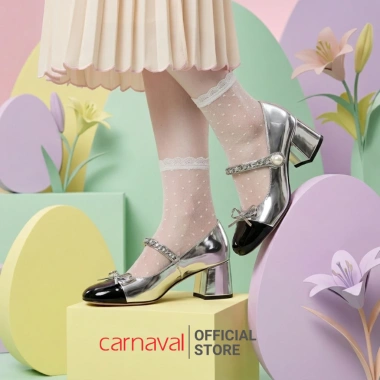 Giày Nữ Cao Gót 5cm Búp Bê Nơ Quai Gài Ngọc Trai - Carnaval Siểu Xinh, Giảm Giá 22% - 400k