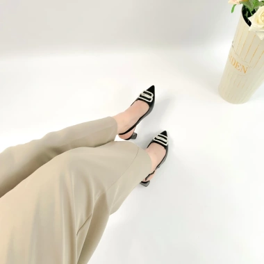 Giày Nữ Cao Gót Mũi Nhọn Phối Nơ, Guốc Slingback Gót Trụ Thanh Lịch NUDDO N7.100