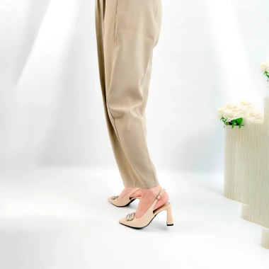 Giày Nữ Cao Gót Mũi Nhọn Phối Nơ, Guốc Slingback Gót Trụ Thanh Lịch NUDDO N7.100