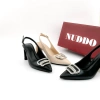 Giày Nữ Cao Gót Mũi Nhọn Phối Nơ, Guốc Slingback Gót Trụ Thanh Lịch NUDDO N7.100 7