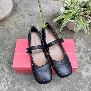 Giày nữ đế cao 3cm mũi vuông đính đá cá tính - Mary Jane búp bê tiểu thư 6.002, full box, giảm còn 269.000đ