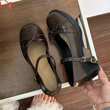 Giày Oxford nữ chân gầy lùi 1 size mũi trơn đính nơ chupy - Giá ưu đãi 119.000₫