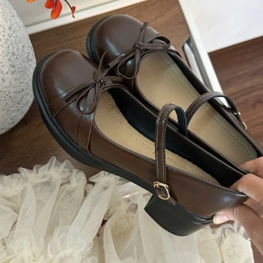 Giày Oxford nữ chân gầy lùi 1 size mũi trơn đính nơ chupy - Giá ưu đãi 119.000₫