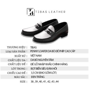 Giày Penny Loafer Black White TIBAS Da Bò Nguyên Tấm - Đế Phíp Cao Cấp, Giá 665.000₫