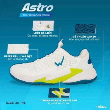 Giày Pickleball Wika Astro x Quang Dương Pro Series Độ Bền, Ổn Định, Đệm Wi-Cloud Êm Ái