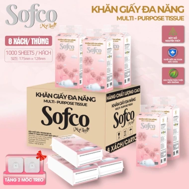 Giấy rút đa năng Sofco 4 lớp 1.000 tờ/bịch - Giá 299k tặng 2 móc treo tường