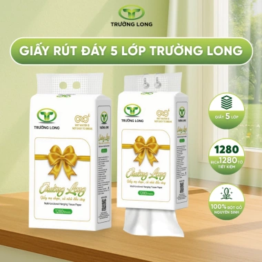Giấy Rút Đáy 5 Lớp Trường Long 1.280 Tờ/Bịch - Mềm Mịn, Dai, Không Bụi, Tẩy Trắng, An Toàn Da, Giá 152.000 VND