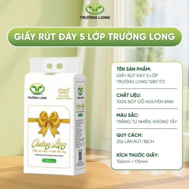 Giấy Rút Đáy 5 Lớp Trường Long 1.280 Tờ/Bịch - Mềm Mịn, Dai, Không Bụi, Tẩy Trắng, An Toàn Da, Giá 152.000 VND