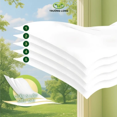 Giấy Rút Đáy 5 Lớp Trường Long 1.280 Tờ/Bịch - Mềm Mịn, Dai, Không Bụi, Tẩy Trắng, An Toàn Da, Giá 152.000 VND
