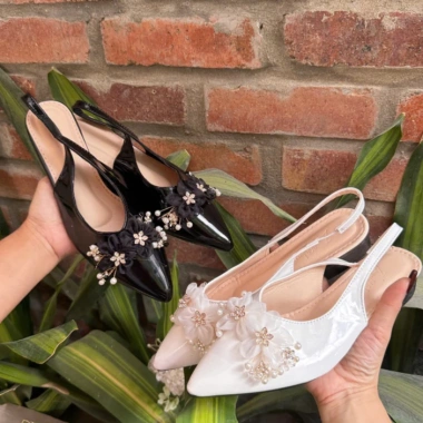 Giày sandal mũi nhọn đính hoa ngọc lấp lánh, quí phái, đế vuông T262H cho nữ dự tiệc cô dâu 4