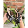 Giày sandal mũi nhọn đính hoa ngọc lấp lánh, quí phái, đế vuông T262H cho nữ dự tiệc cô dâu 8