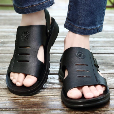 Giày sandal nam da mềm 2.024 phong cách mới mùa hè, đế đi biển thời trang - Giá 227.741₫