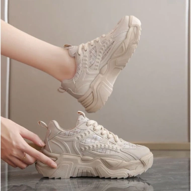 Giày sneaker nữ đế cao 5cm cao su non, da cao cấp nâu trà sữa - 65n Shoes giảm 22% 7