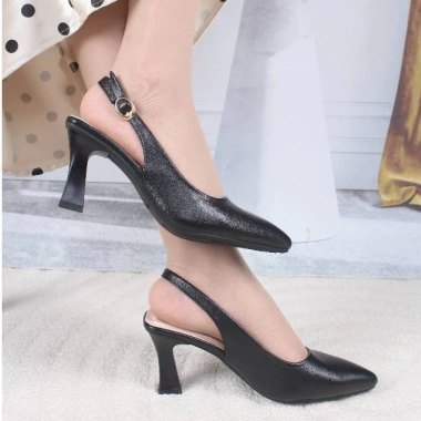 Giày sục cao gót quai hậu nữ LUME 13 mũi nhọn đen PU, cao su non chống trơn trượt 5‑7cm - 207k 5