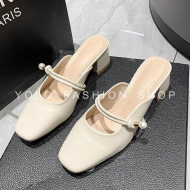 Giày sục hở gót cao gót nữ mũi vuông êm mềm, quai ngọc cao cấp TG17 - Giá 236k