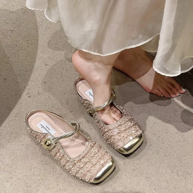 Giày Sục Mule Mary Jane Tweed Cao Cấp Kim Sa – Mũi Vuông Bọc Kim Loại, Quai Xoắn 279k 5
