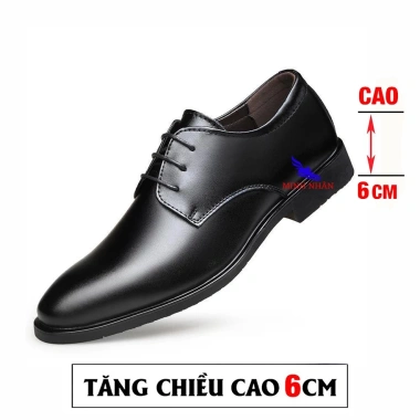 Giày tăng chiều cao nam 6cm da bò cao cấp G-5 đen - Buộc dây tây công sở, độn đế sang trọng, giá rẻ 320k 3