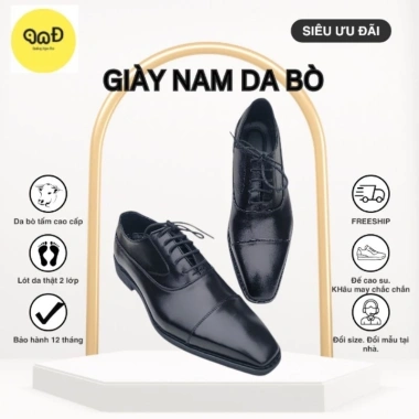 Giày tây công sở nam Oxford da bò buộc dây mũi vuông đế cao su 3,5cm Giá ưu đãi 425k