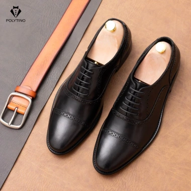 Giày Tây Nam Công Oxford 169 POLYTINO Da Bò Cao Cấp Đế Gỗ Tăng Chiều Cao BH12 - 1.4tr