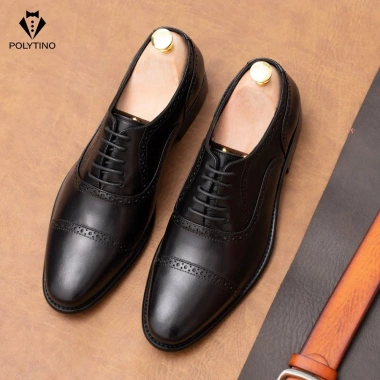 Giày Tây Nam Công Oxford 169 POLYTINO Da Bò Cao Cấp Đế Gỗ Tăng Chiều Cao BH12 - 1.4tr