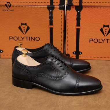 Giày Tây Nam Công Oxford 169 POLYTINO Da Bò Cao Cấp Đế Gỗ Tăng Chiều Cao BH12 - 1.4tr