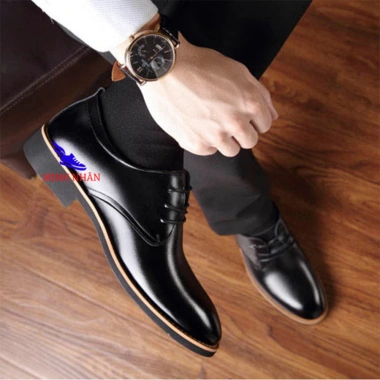 Giày tây nam da bò B-20 đen mũi bo tròn, sang trọng doanh nhân công sở 300k