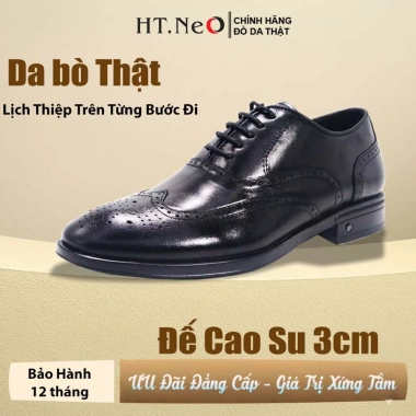 Giày tây nam da bò HT.NeO GN138 - Công sở buộc dây mũi nhọn, họa tiết laze sang trọng, giá 705.000₫