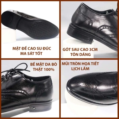 Giày tây nam da bò HT.NeO GN138 - Công sở buộc dây mũi nhọn, họa tiết laze sang trọng, giá 705.000₫