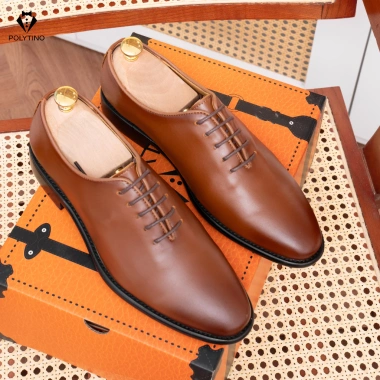 Giày Tây Nam Oxford 169 Nâu POLYTINO Da Bò Đế Gỗ Cao Cấp - Giá 1,250,000 VNĐ 2
