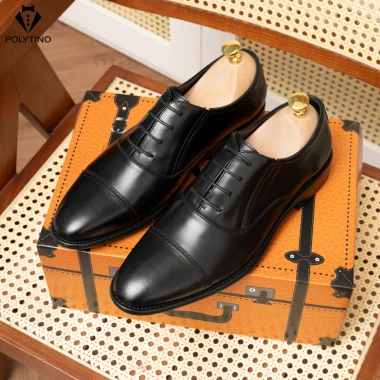 Giày Tây Nam Oxford 192 POLYTINO Da Bò – Đế Phíp, Buộc Dây, BH 12 Tháng, 1.6 triệu