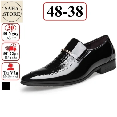 Giày tây nam vân da cá sấu SAHA123 size 45-48, đen bóng, không dây, công sở Hàn Quốc