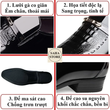 Giày tây nam vân da cá sấu SAHA123 size 45-48, đen bóng, không dây, công sở Hàn Quốc 3 Giày tây nam vân da cá sấu SAHA123 size 45-48, đen bóng, không dây, công sở Hàn Quốc 3
