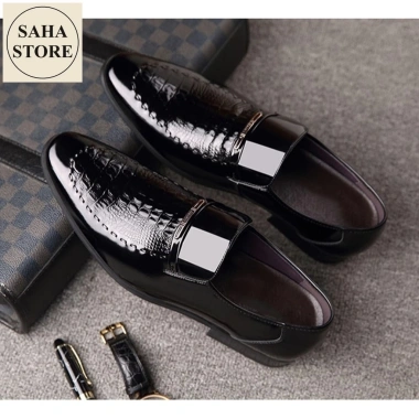Giày tây nam vân da cá sấu SAHA123 size 45-48, đen bóng, không dây, công sở Hàn Quốc