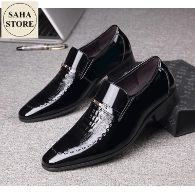 Giày tây nam vân da cá sấu SAHA123 size 45-48, đen bóng, không dây, công sở Hàn Quốc