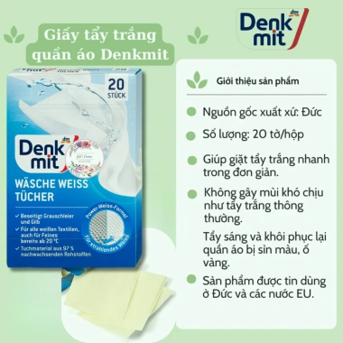Giấy Tẩy Trắng Quần Áo Denkmit 20 Tờ - Washe Weiss Nội Địa Đức, Giá chỉ 55.000₫