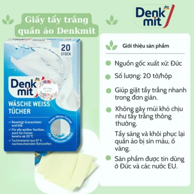 Giấy Tẩy Trắng Quần Áo Denkmit 20 Tờ - Washe Weiss Nội Địa Đức, Giá chỉ 55.000₫