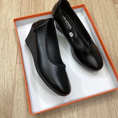 Giày trơn da mềm đế 5cm siêu êm, phù hợp đi làm và đi chơi Hình thật