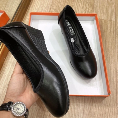 Giày trơn da mềm đế 5cm siêu êm, phù hợp đi làm và đi chơi Hình thật