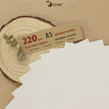 Giấy vẽ màu nước 220gsm vân ngang 10 tờ - STHM CT, giá ưu đãi 15.000đ, phù hợp cho gouache & watercolor