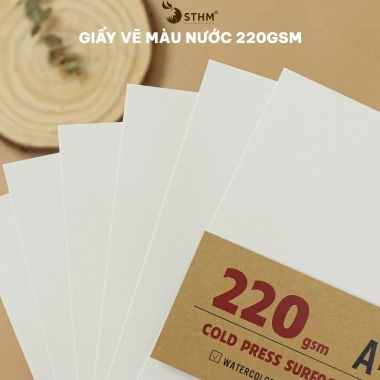 Giấy vẽ màu nước 220gsm vân ngang 10 tờ - STHM CT, giá ưu đãi 15.000đ, phù hợp cho gouache & watercolor 2 Giấy vẽ màu nước 220gsm vân ngang 10 tờ - STHM CT, giá ưu đãi 15.000đ, phù hợp cho gouache & watercolor 2