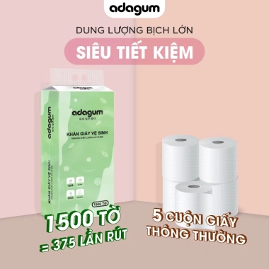 Giấy Vệ Sinh 1.500 tờ 4 lớp Dai Mịn Adagum - Treo tường, không lõi, chỉ 50.500 VND