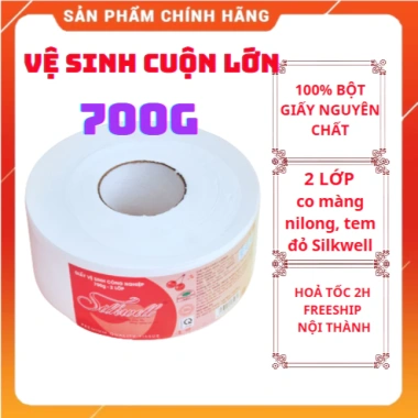 Giấy vệ sinh công nghiệp Silkwell 700g cuộn lớn 3 lớp nilong - Giá chỉ 22.000đ