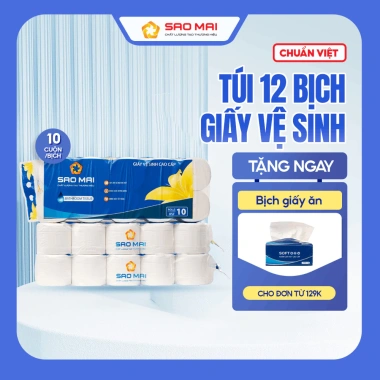 Giấy vệ sinh Sao Mai 10 lốc 10 cuộn 4 lớp mềm mại không kích ứng - Tiện lợi, giá chỉ 629.000₫