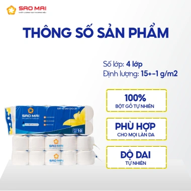 Giấy vệ sinh Sao Mai 10 lốc 10 cuộn 4 lớp mềm mại không kích ứng - Tiện lợi, giá chỉ 629.000₫