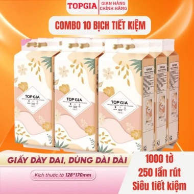 Giấy vệ sinh treo tường TopGia Tiểu Hạ 1.000 tờ bột gỗ 6/10 bịch, chỉ 119.000 VND