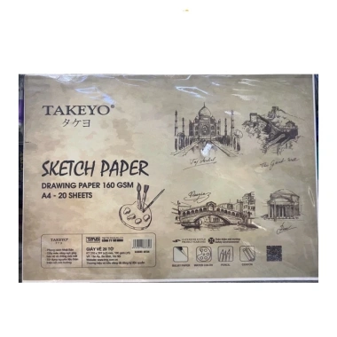 Giấy Vẽ Takeyo 160GSM A4-A3 20 tờ, bề mặt xốp nhẹ, trắng ngà - Phác thảo, vẽ họa giá 40.000₫ 2